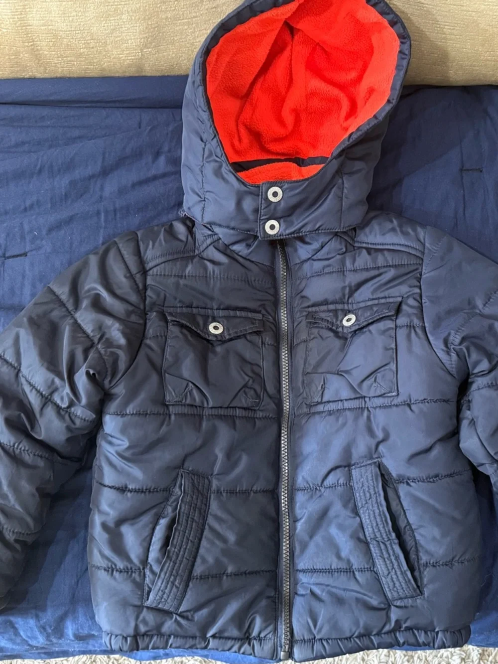 Tommy Hilfiger Boys Navy Puffer Jacket with detachable zippered hood